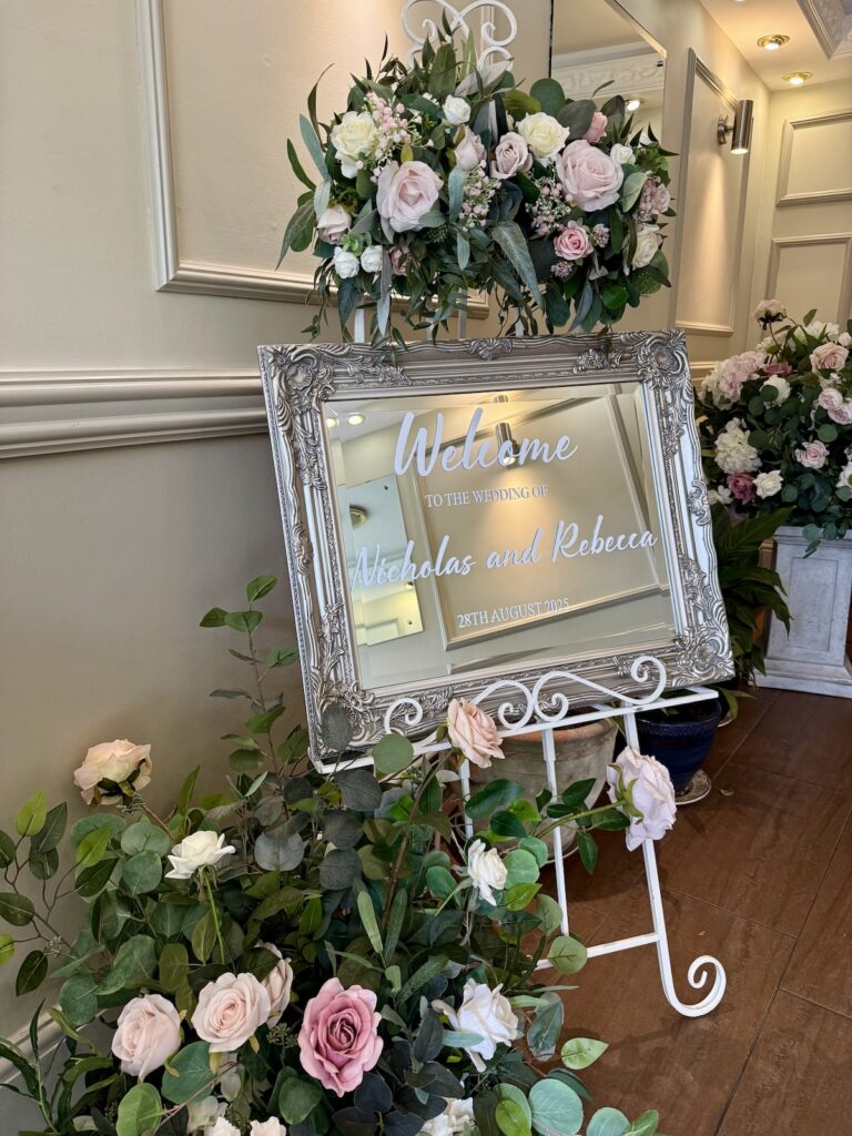 Welcome Wedding sign at the Mill in Stone Staffordshire