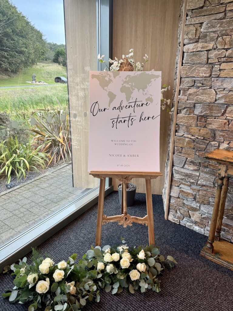 Wedding welcome sign at The Vu in Bathgate Scotland