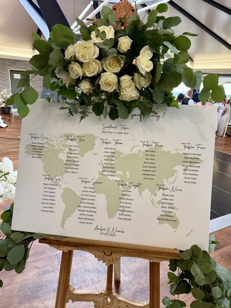 Table plan for wedding meal at The Vu in Bathgate Scotland