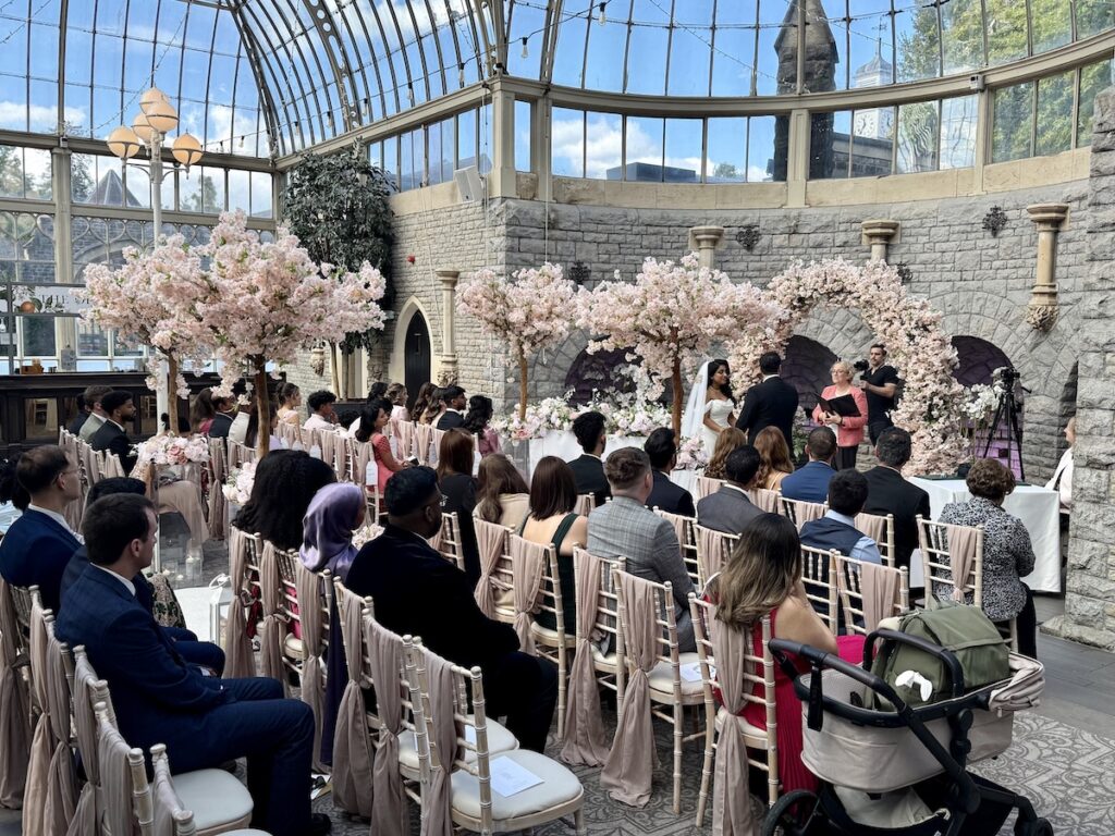 The orangery wedding ceremony at Tortworth Court in the Cotswolds and Gloucestershire.