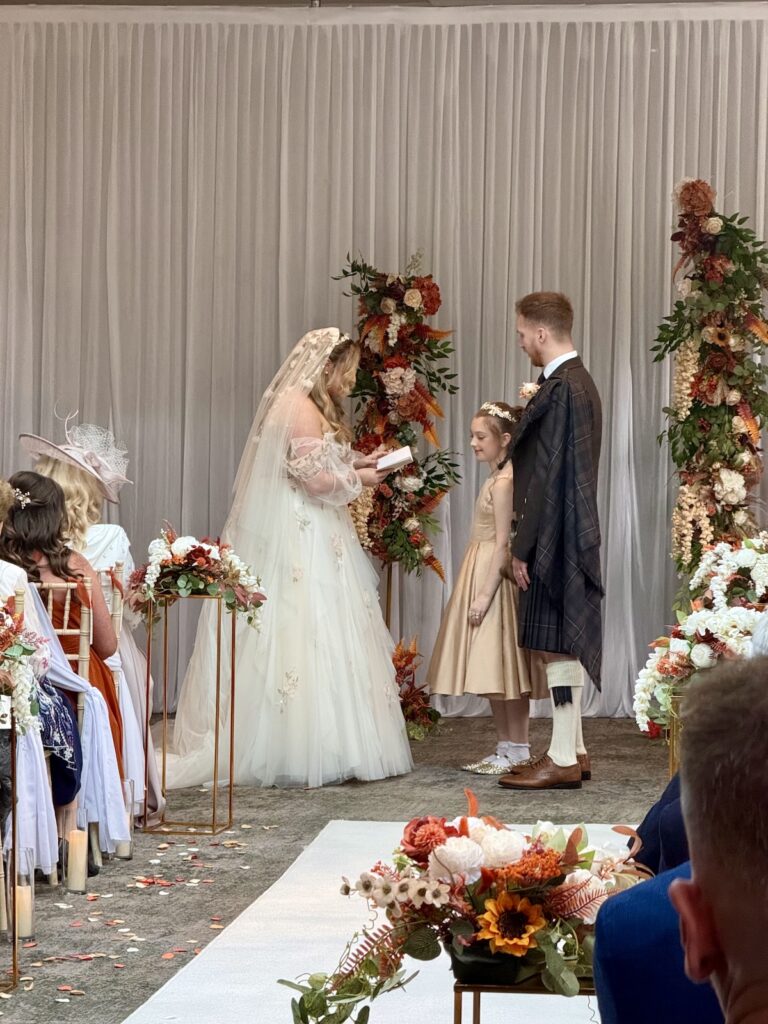 Bride and Groom in ceremony at Balbirnie House in Scotland