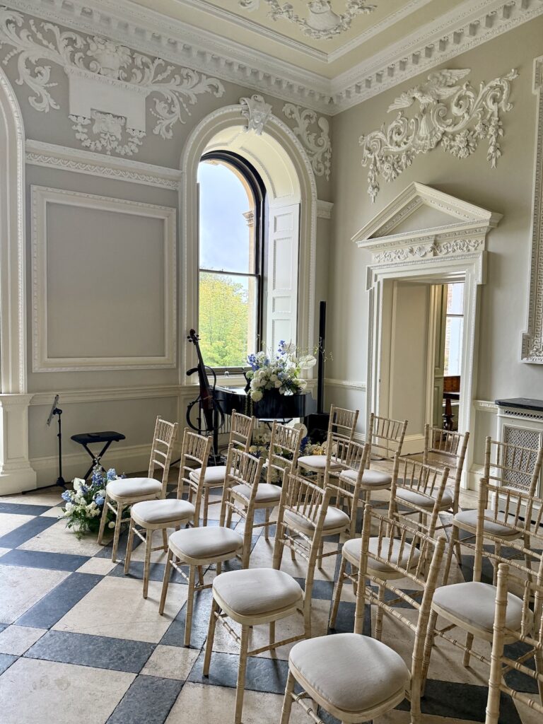 Wedding ceremony indoors at Crowcombe Court in Somerset