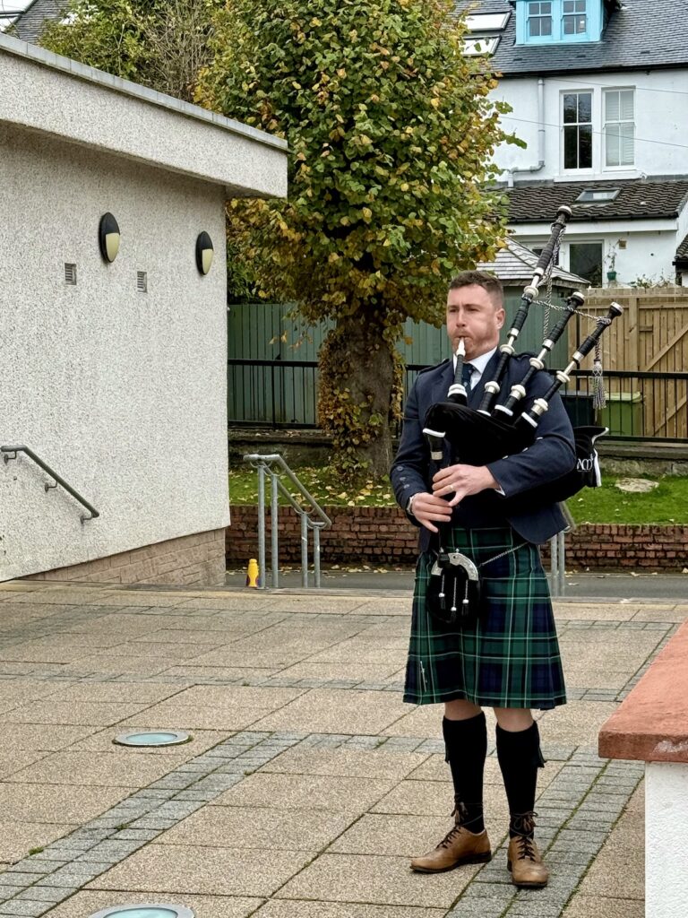 Wedding Piper at St Joseph's RC Church in Clarkston, Glasgow, Scotland