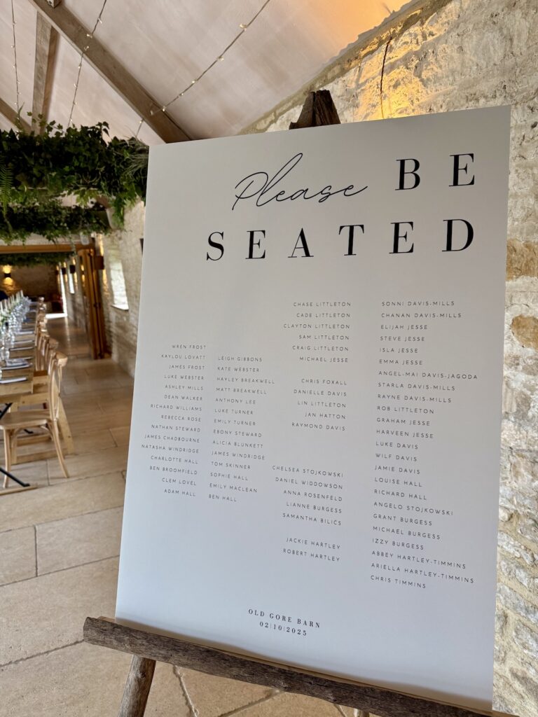 Please be seated sign at Old Gore in Cirencester.