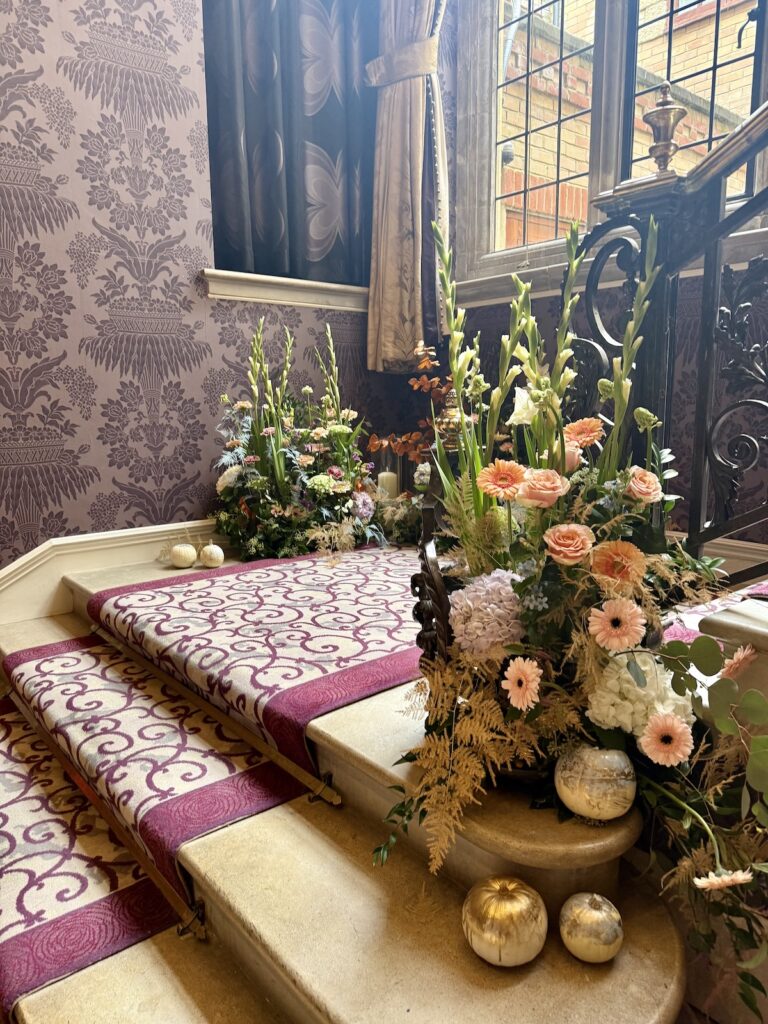 Flowers on the stairs at Pennyhill Park