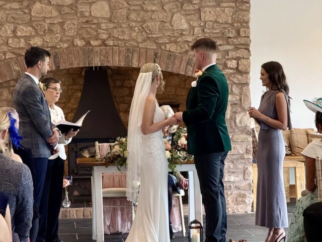Bride and Groom with two witnesses at Quantock Lakes in Somerset
