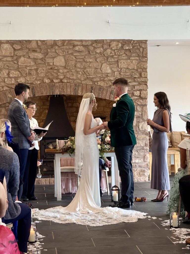 Bride and Groom with two witnesses at Quantock Lakes in Somerset
