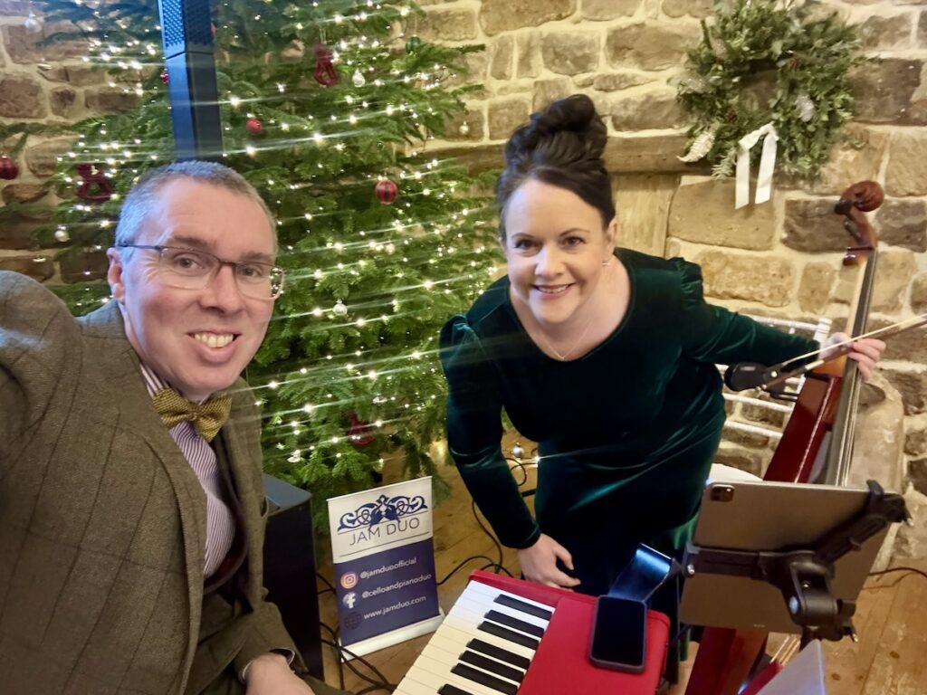 Live cello and piano drinks reception music at Danby Castle
