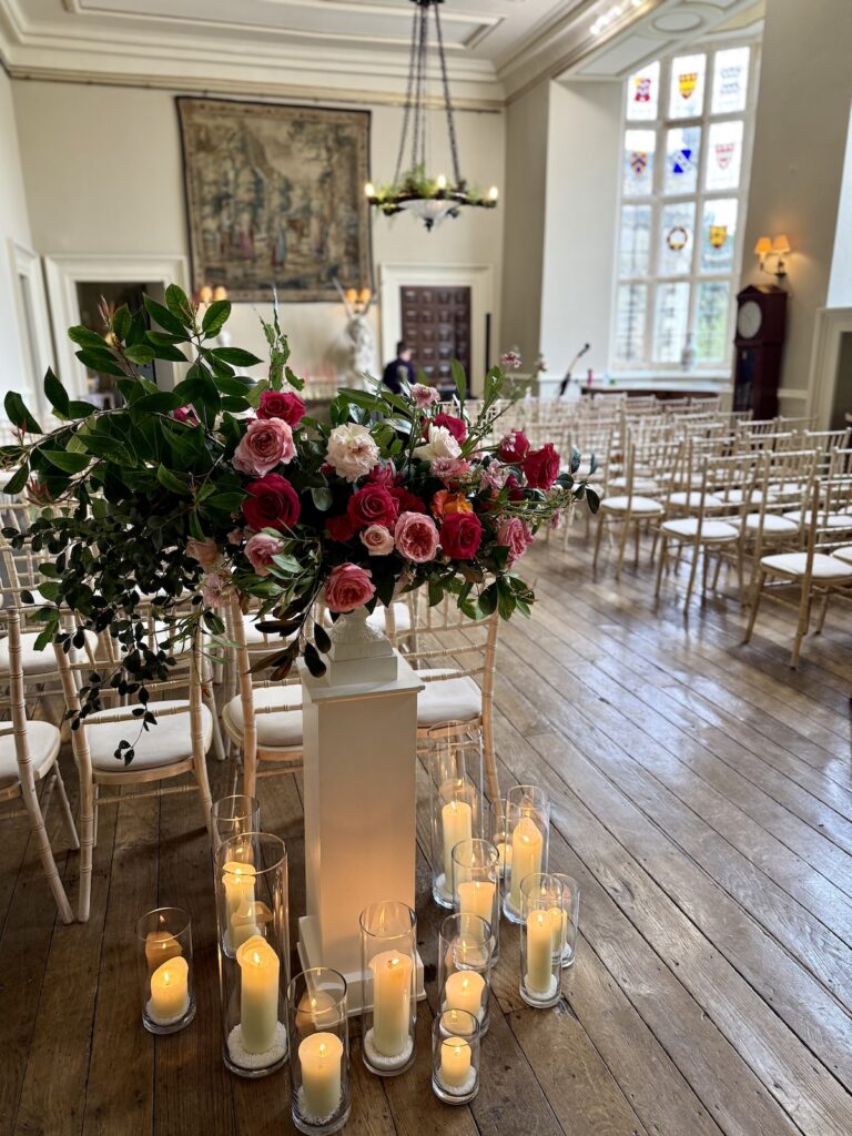 Floral display in ceremony room at Elmore Court in Gloucestershire and the Cotswolds