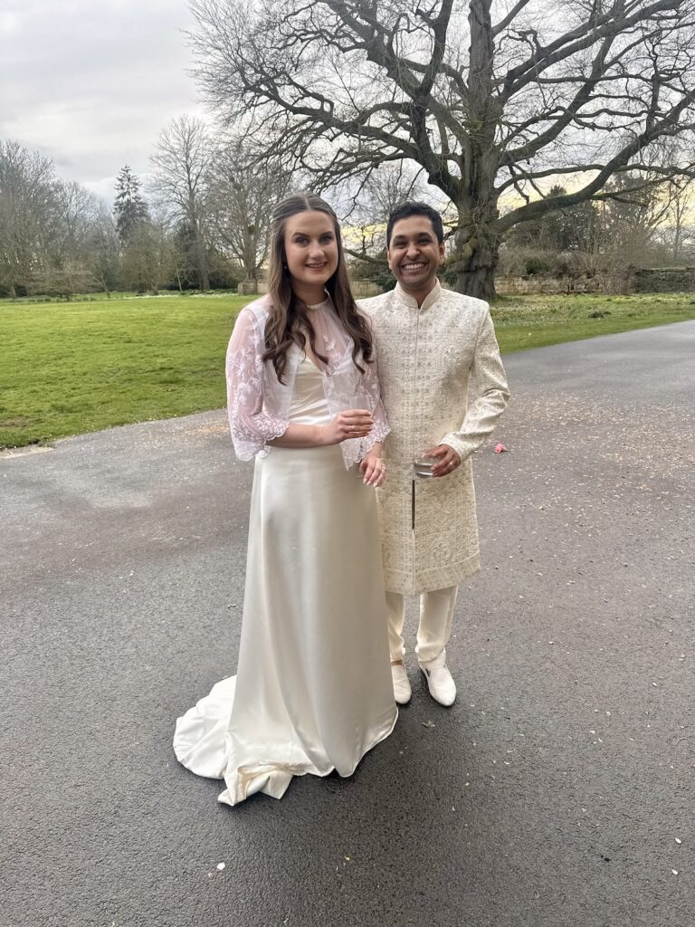Bride and Groom outside at Elmore Court in Gloucestershire and the Cotswolds