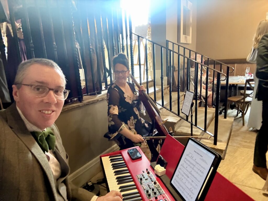 JAM Duo playing in the drinks reception in the cellar bar at West Tower in Ormskirk