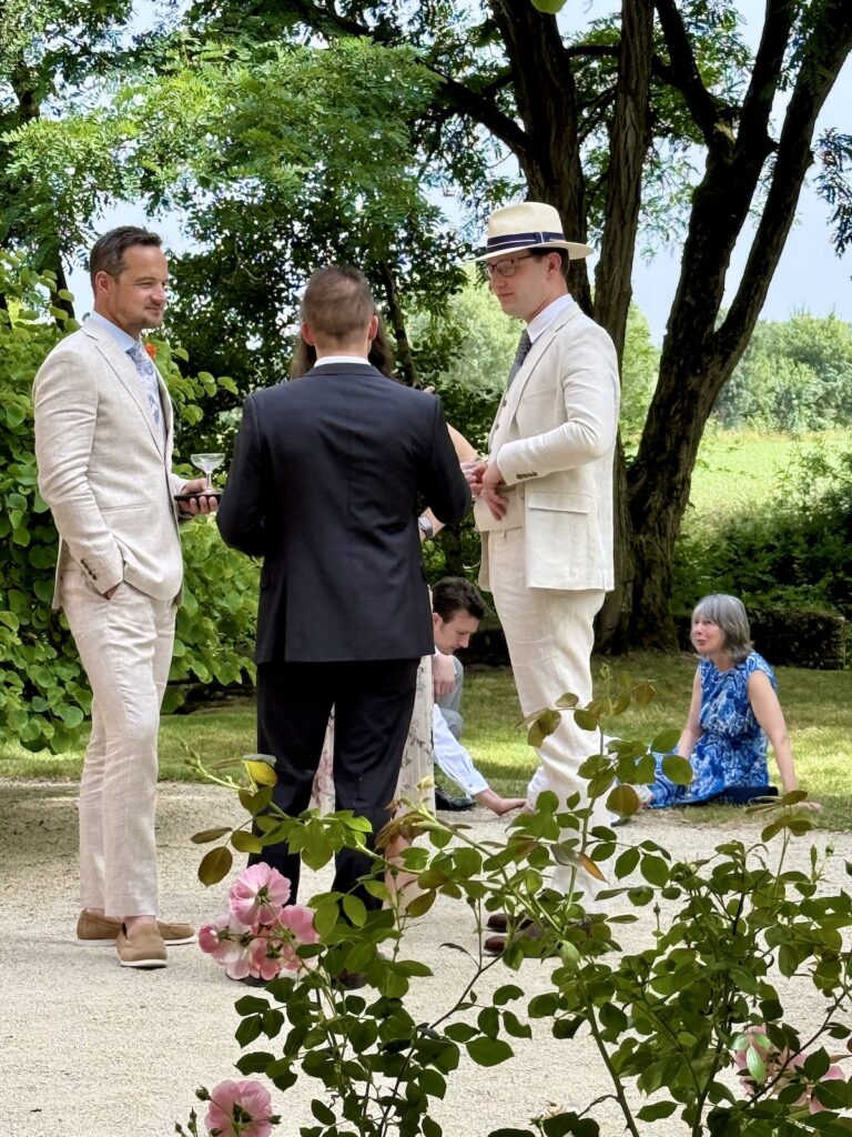 JAM Duo performing at a destination wedding at Château de Chanzé in France.