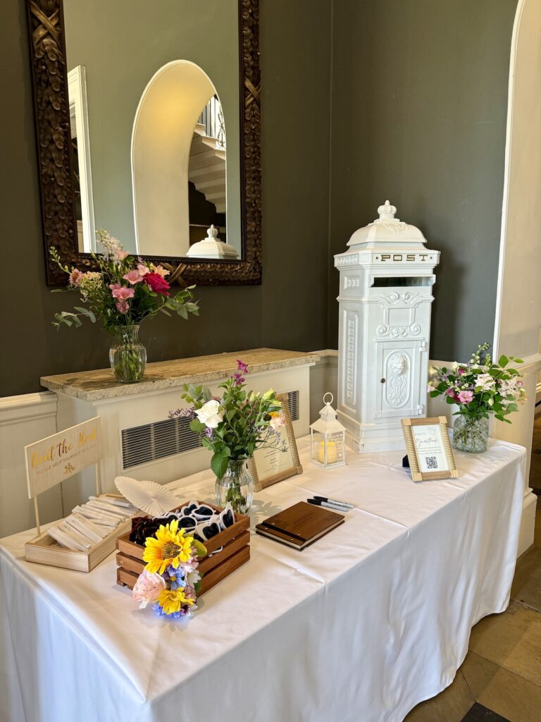 Wedding postal box and guest book at Rudding Park Hotel near Harrogate