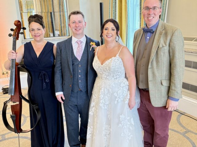 JAM Duo Daytime Musicians with Bride and Groom at Rudding Park Hotel near Harrogate