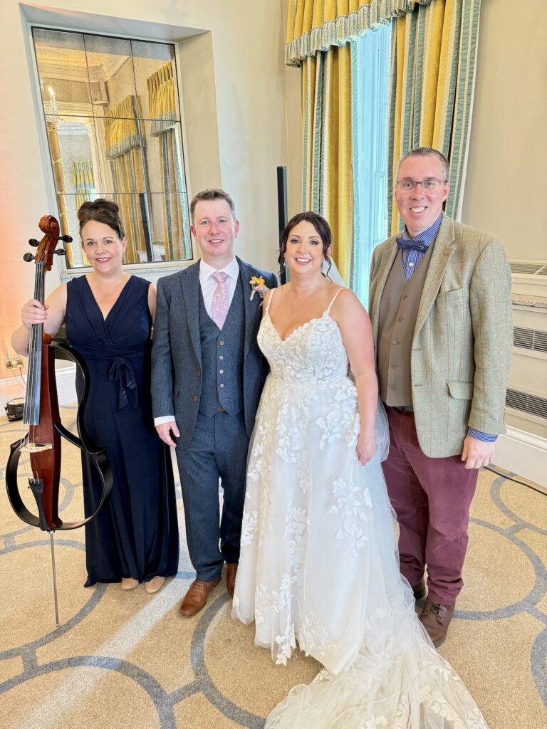 JAM Duo Daytime Musicians with Bride and Groom at Rudding Park Hotel near Harrogate
