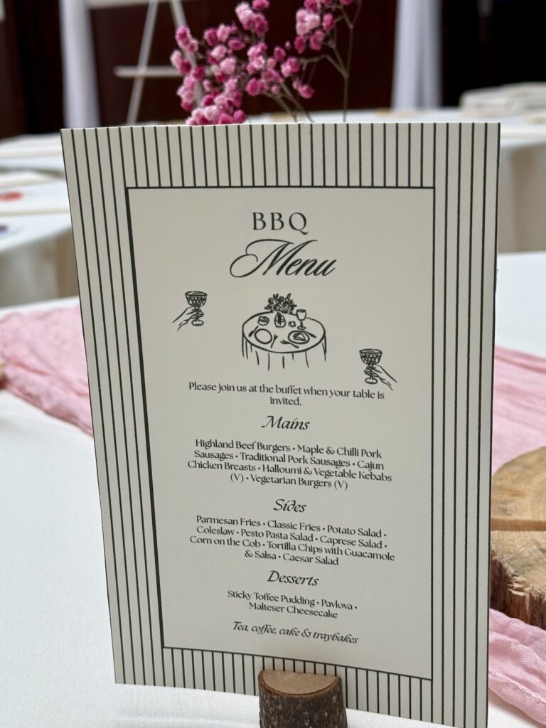 BBQ Menu with music by JAM Duo at Strathpeffer Pavilion in Scotland