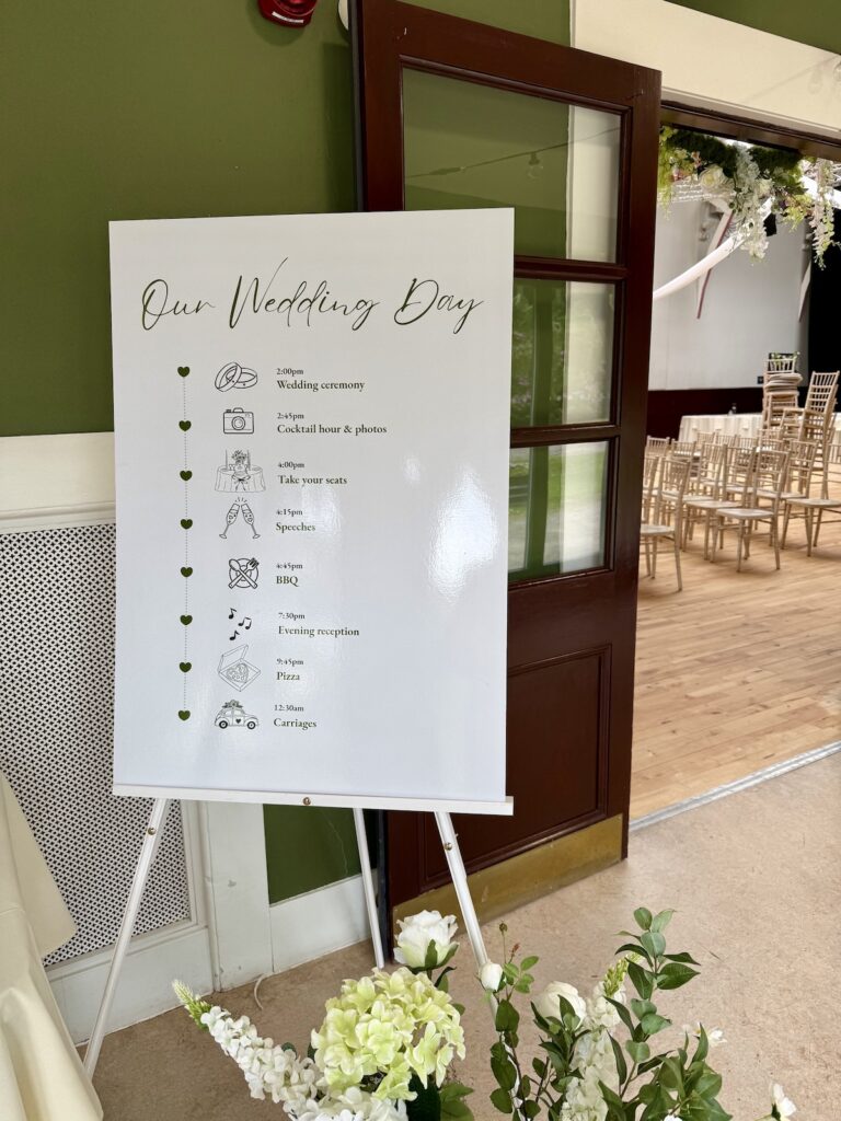 Order for the wedding day with music by JAM Duo at Strathpeffer Pavilion in Scotland