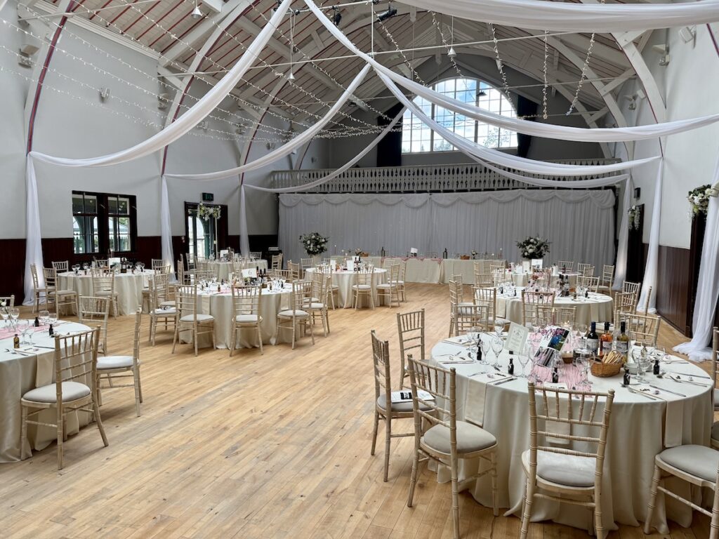 Wedding meal setup with music by JAM Duo at Strathpeffer Pavilion in Scotland