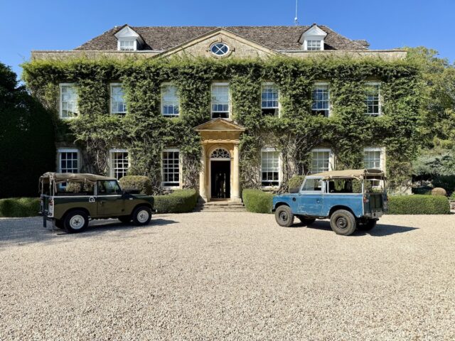 Defenders outside at Cornwell Manor in the Cotswolds with daytime music by JAM Duo, Cello and Piano