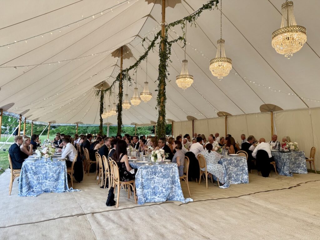 Wedding breakfast in a marquee at Cornwell Manor in the Cotswolds with daytime music by JAM Duo, Cello and Piano
