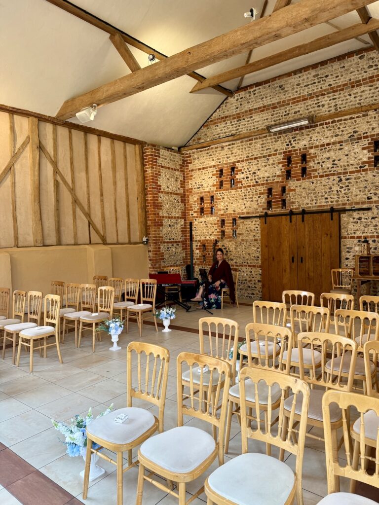 JAM Duo Cello and Piano Daytime Wedding Musicians at Upwaltham Barns in Sussex