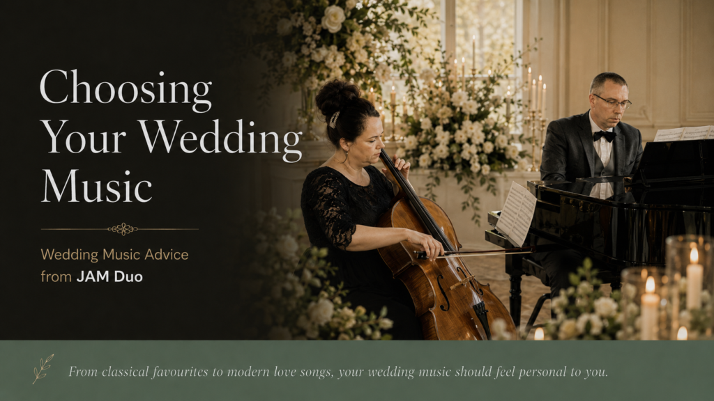 JAM Duo performing live cello and piano wedding music to help couples choose their songs
