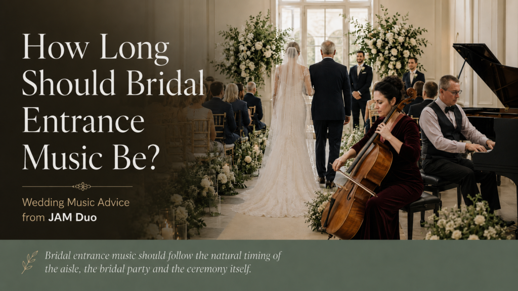 JAM Duo performing live cello and piano music for a bridal entrance during a wedding ceremony