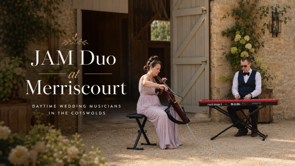 JAM Duo performing live cello and piano wedding music at Merriscourt in the Cotswolds