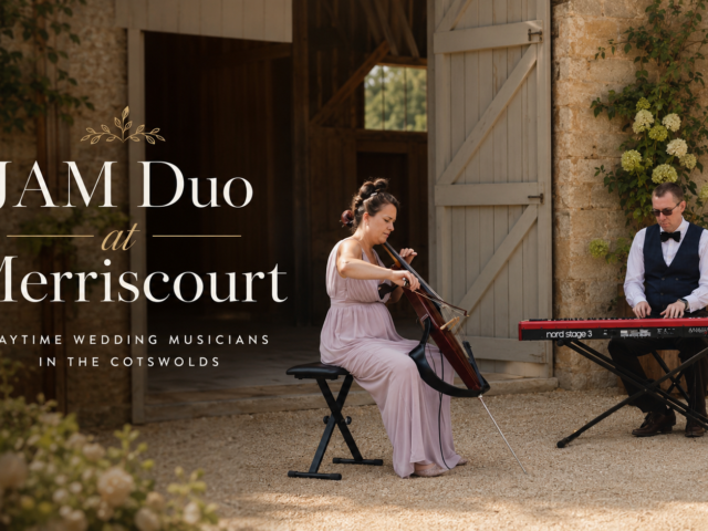 JAM Duo performing live cello and piano wedding music at Merriscourt in the Cotswolds