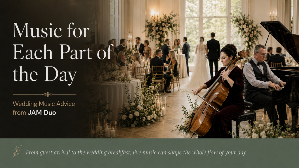JAM Duo cello and piano wedding music for each part of the wedding day