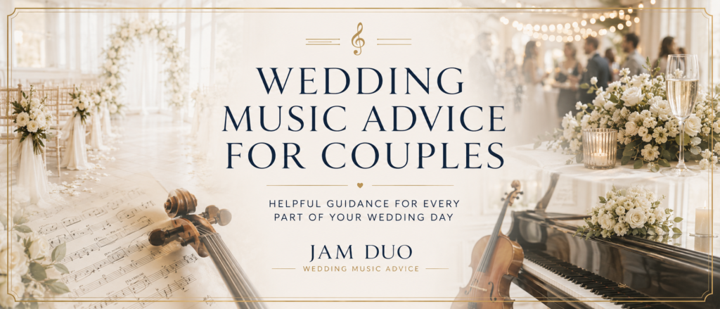 Wedding music advice for couples from JAM Duo covering ceremony music, drinks reception music, wedding breakfast music and song ideas