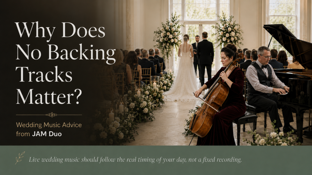 JAM Duo performing live cello and piano wedding ceremony music with no backing tracks