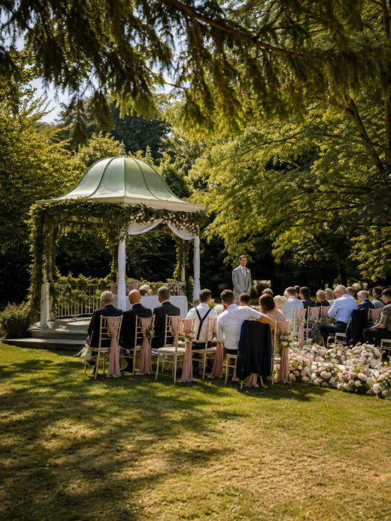 Outdoor Wedding Ceremony at Sopwell House in St Albans with music by JAM Duo Cello and Piano
