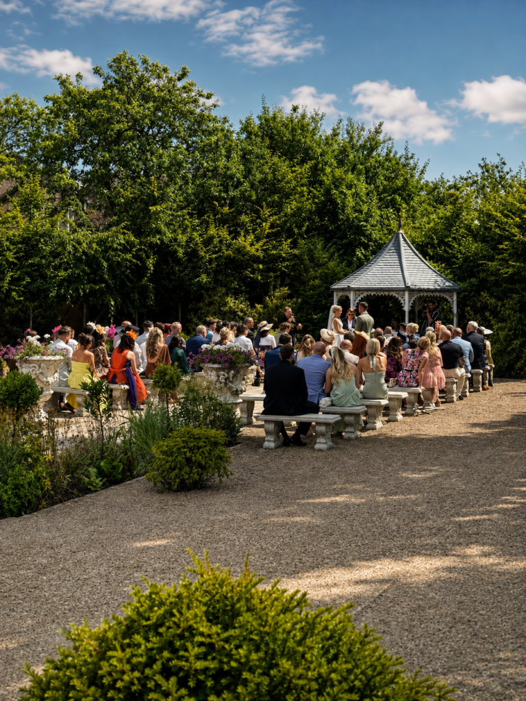 Outdoor Wedding Ceremony at Bowburn Hall Hotel in Durham with music by JAM Duo Daytime wedding entertainment