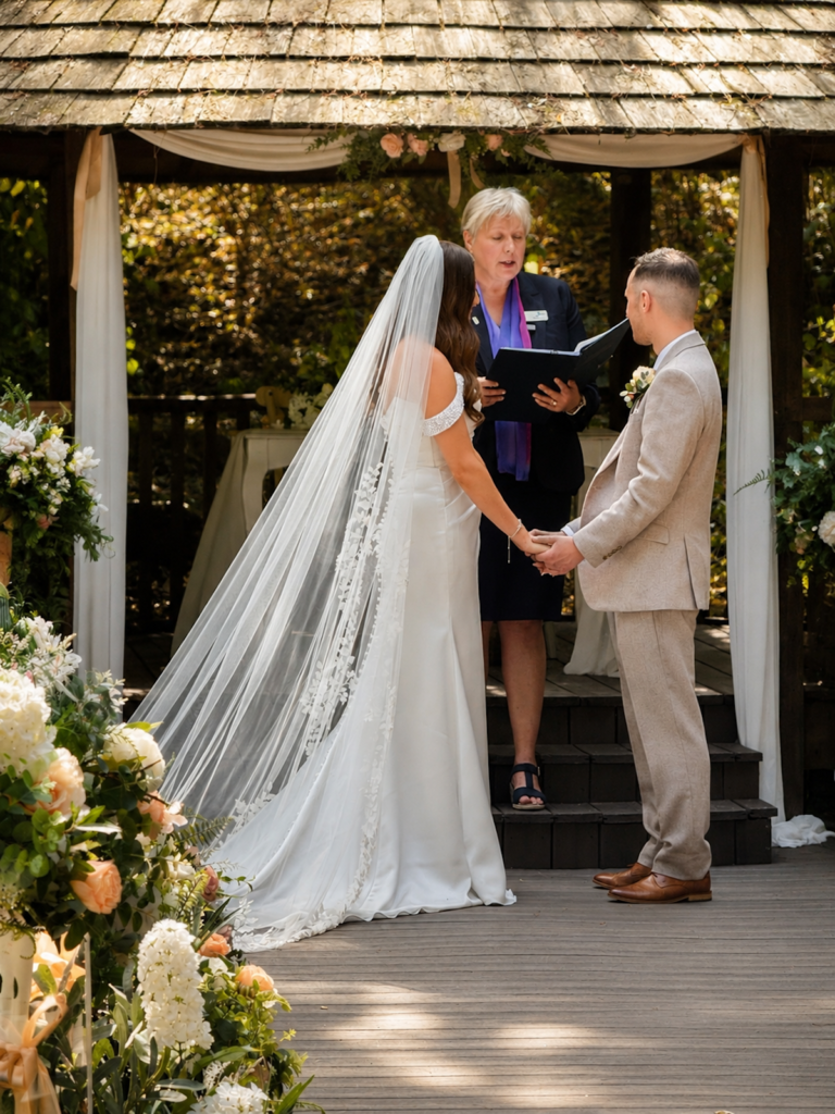 Bride and Groom with Registrar at Moxhull Hall in the West Midlands