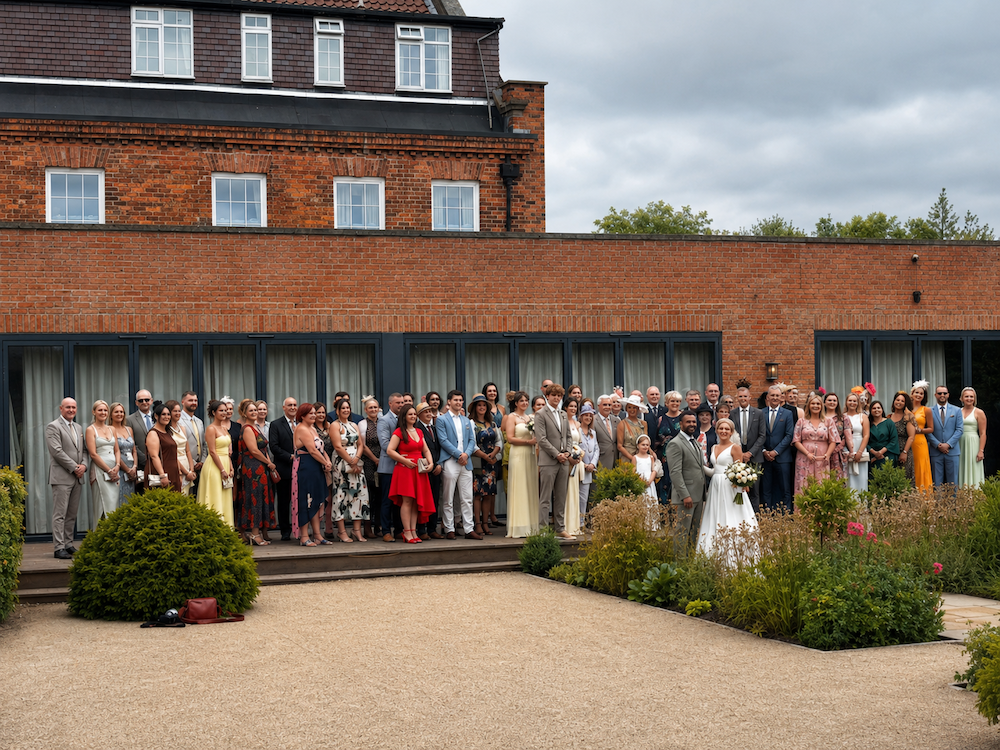 Group Photo with Bride and Groom at Bowburn Hall Hotel in Durham