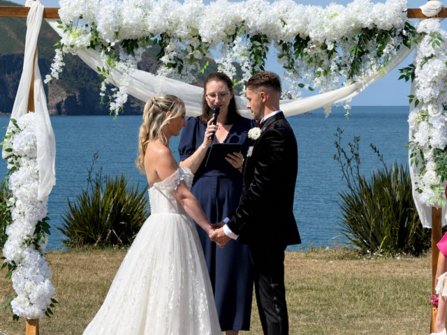 Bride and Groom during ceremony at the Cliff Hotel, Cardigan in Wales