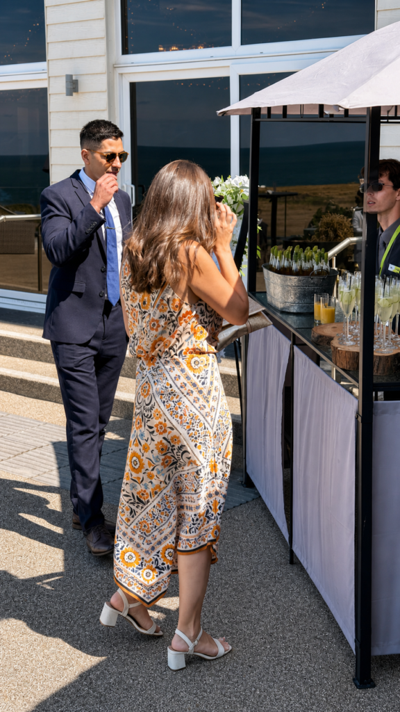 Couple during drinks reception at the Cliff Hotel, Cardigan in Wales