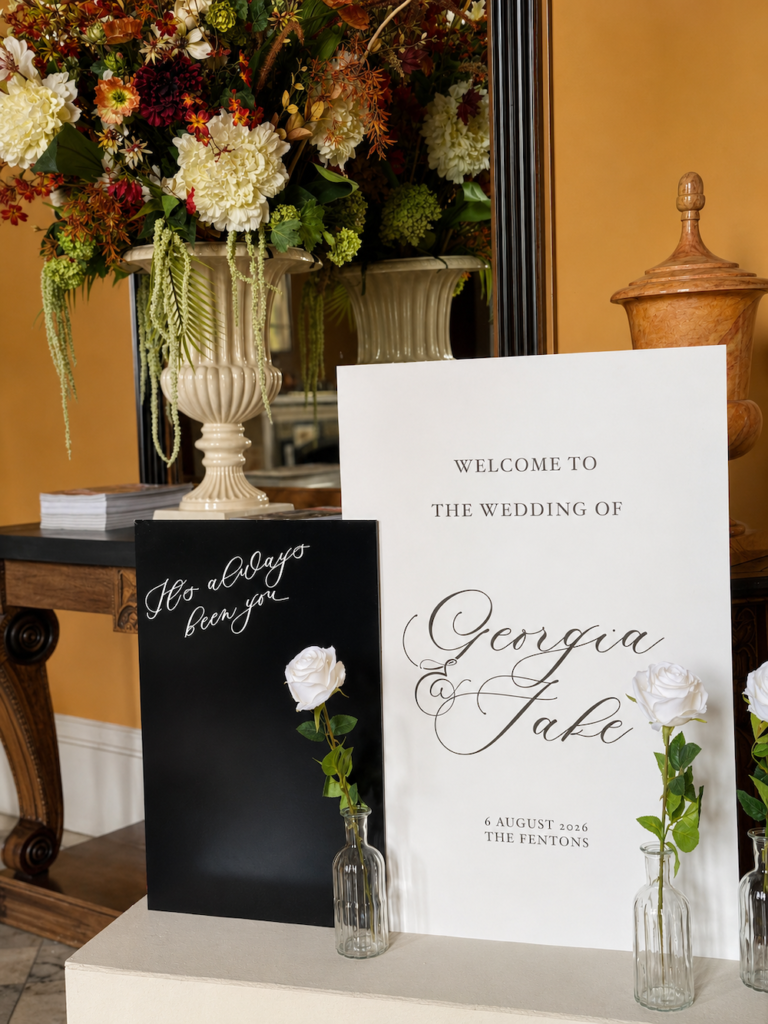 Welcome Sign for wedding at Wynyard Hall