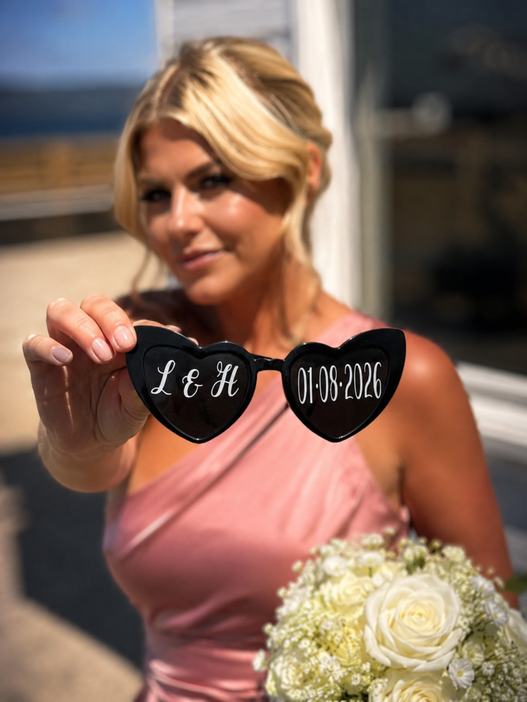 bridesmaid holding sunglasses