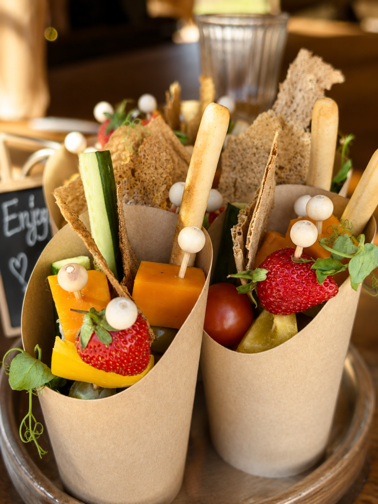Stylish Canapes for outdoor wedding drinks reception orchard at Munsley