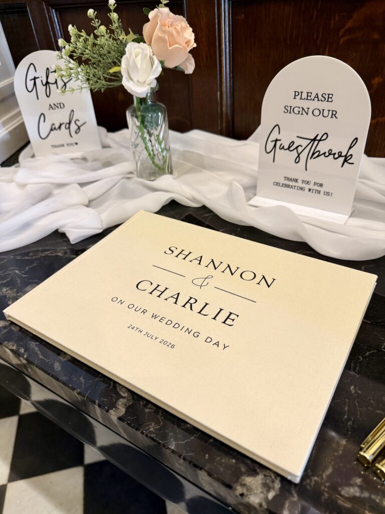 Wedding Guest Book for Shannon and Charlie at Moxhull Hall in the West Midlands