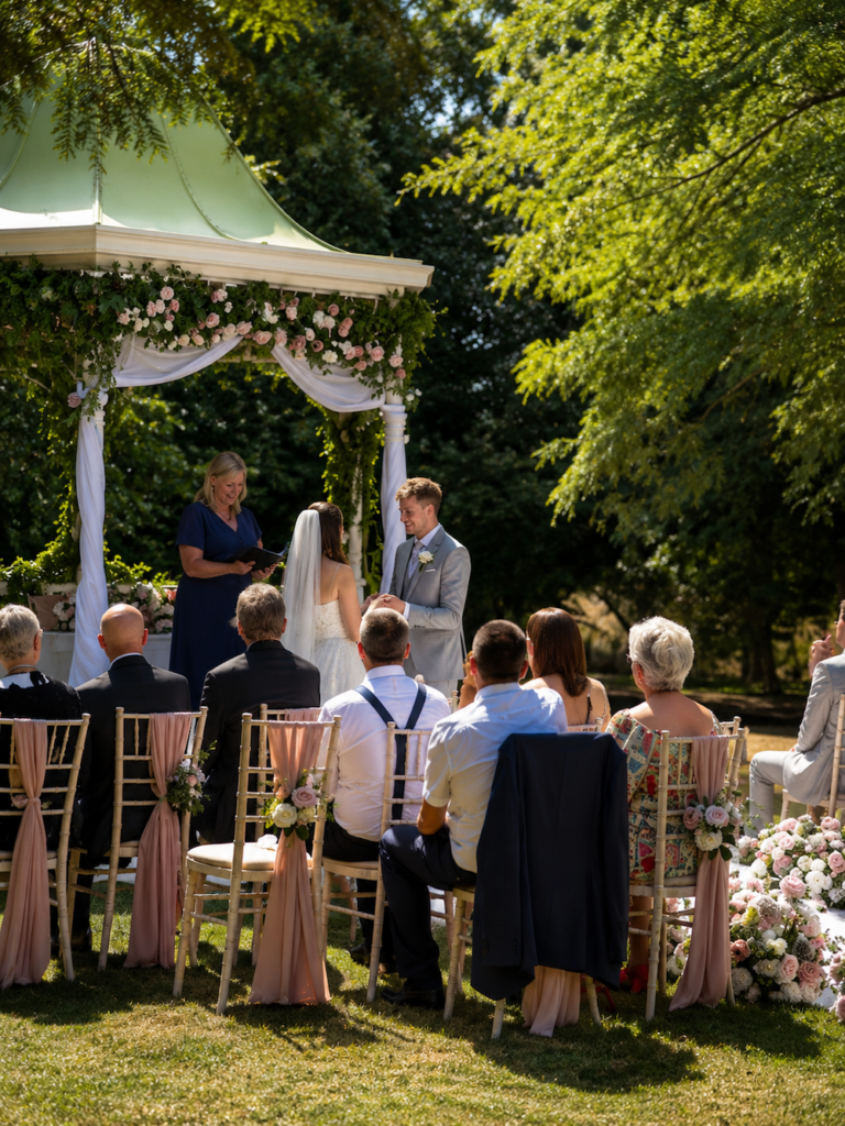 Outdoor Wedding Ceremony at Sopwell House in St Albans with music by JAM Duo Cello and Piano