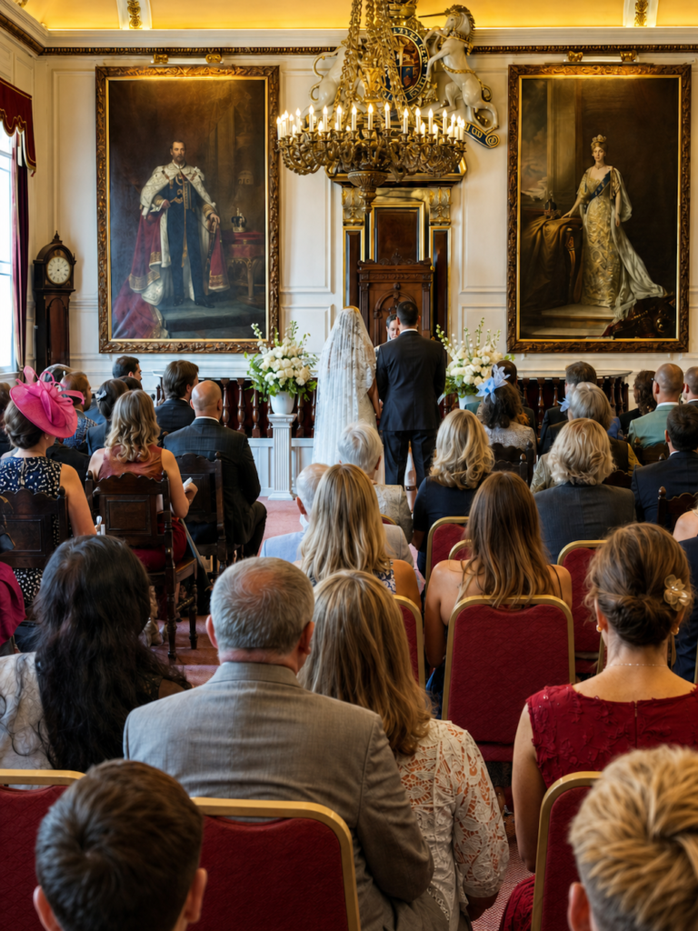 Wedding ceremony with guests at Windsor Guildhall