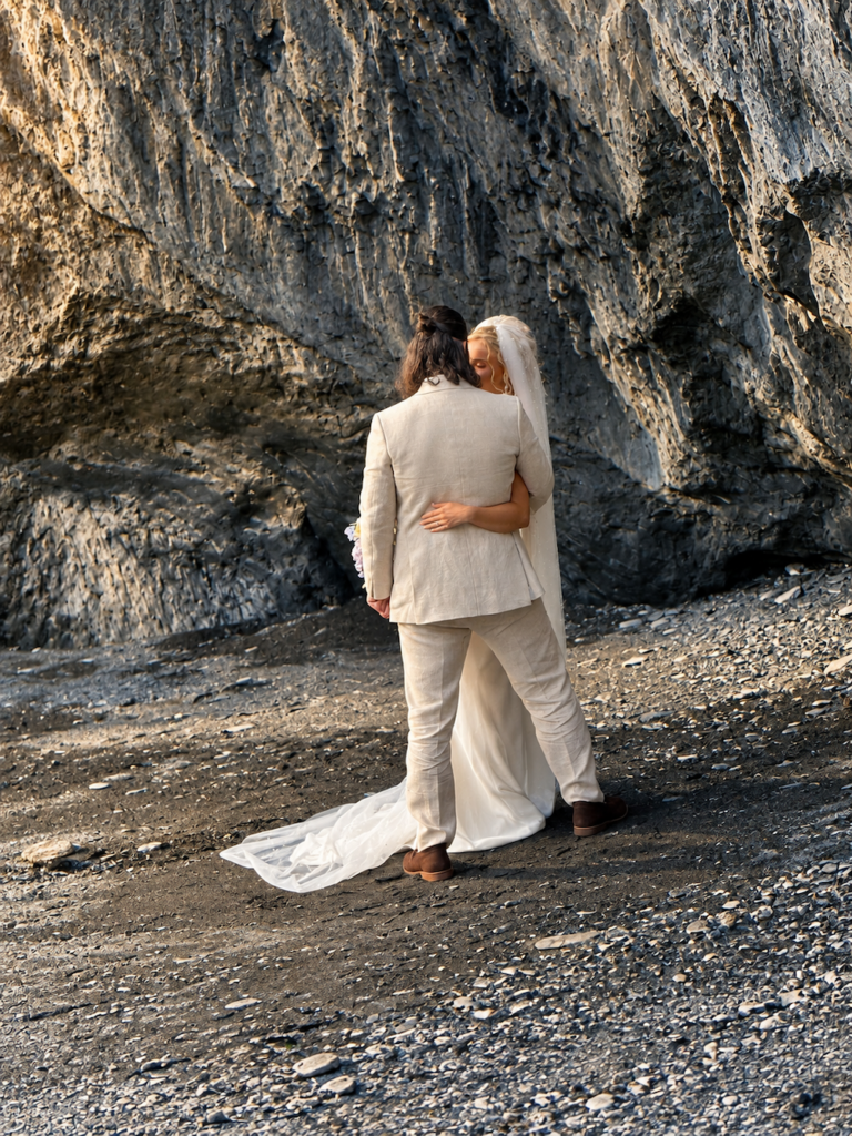 Couple on the beach at Tunnels Beaches Wedding Venue in North Devon