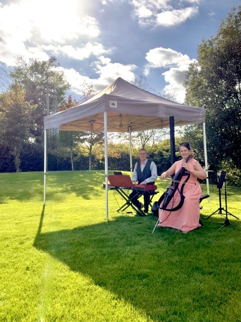 JAM Duo Cello and PIano Daytime Wedding Musicians at Manor Hill House Worcestershire