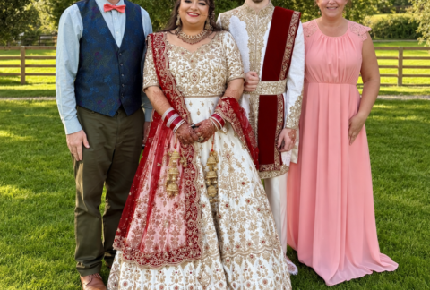 JAM Duo with Bride and Groom outside at Manor Hill House Worcestershire