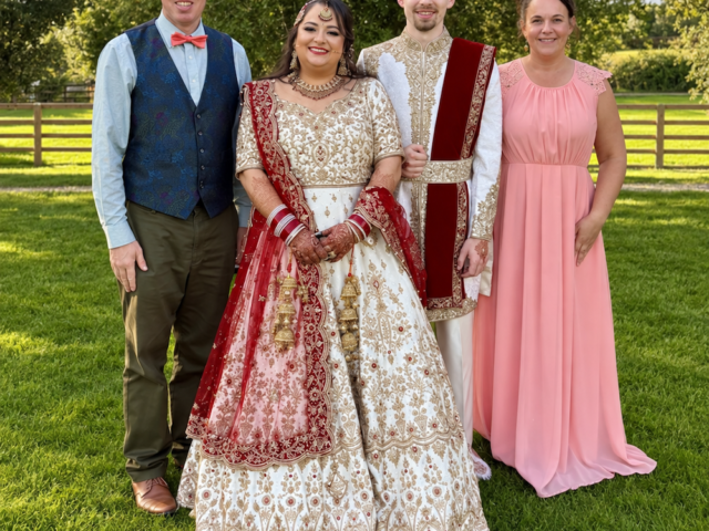 JAM Duo with Bride and Groom outside at Manor Hill House Worcestershire
