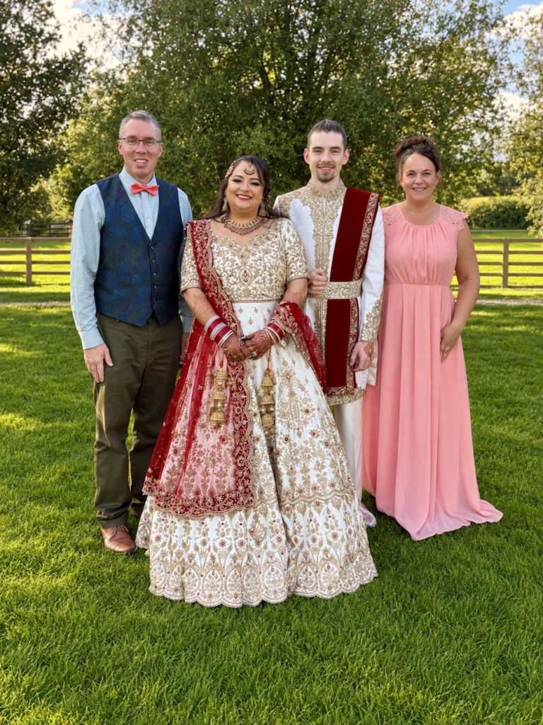JAM Duo with Bride and Groom outside at Manor Hill House Worcestershire
