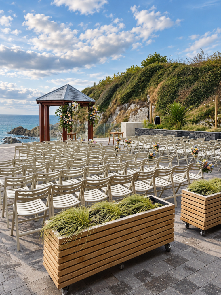 Outdoor Ceremony looking over the sea at Tunnels Beaches Wedding Venue in North Devon
